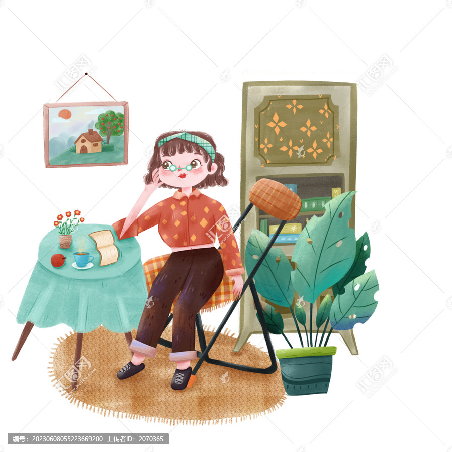 插畫人物室內場景素材
