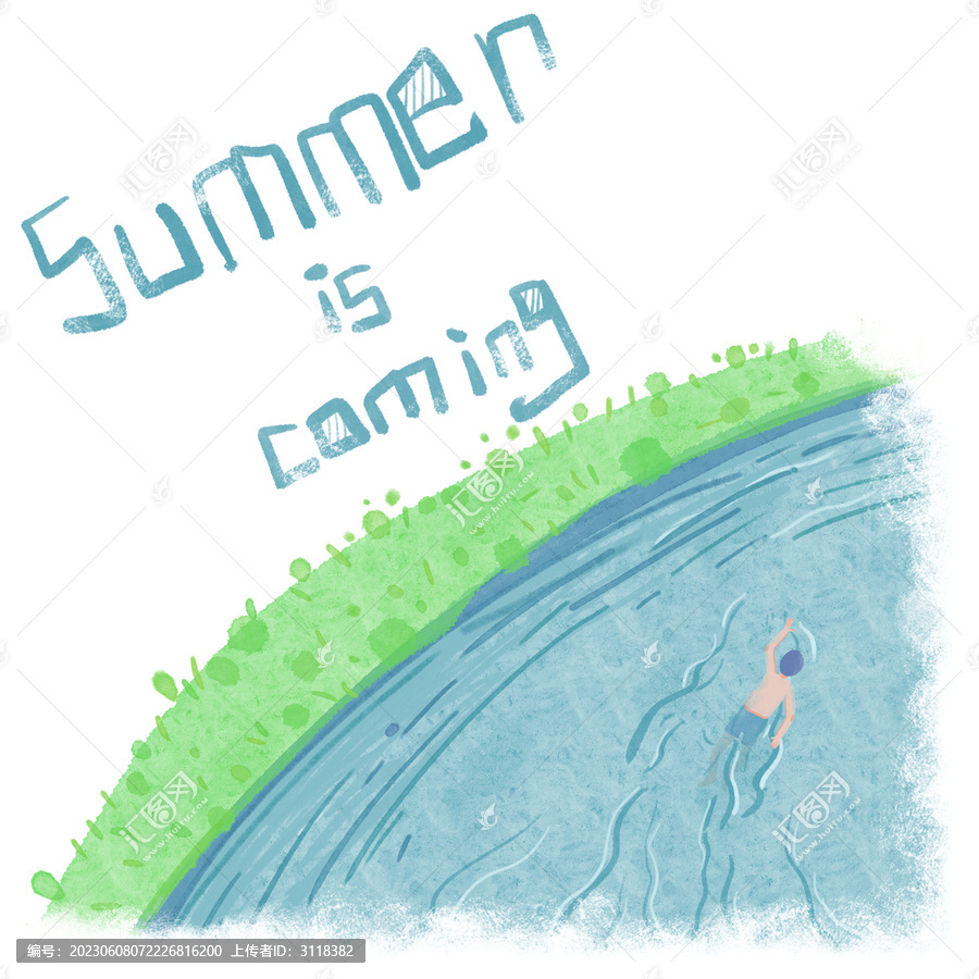 水彩夏天游泳