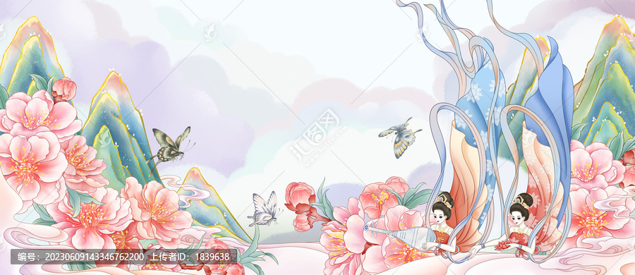 國潮仙女桃花插畫