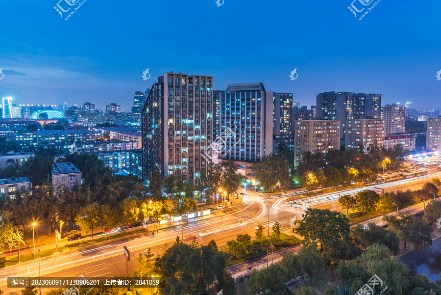 中国北京城市建筑街道夜景