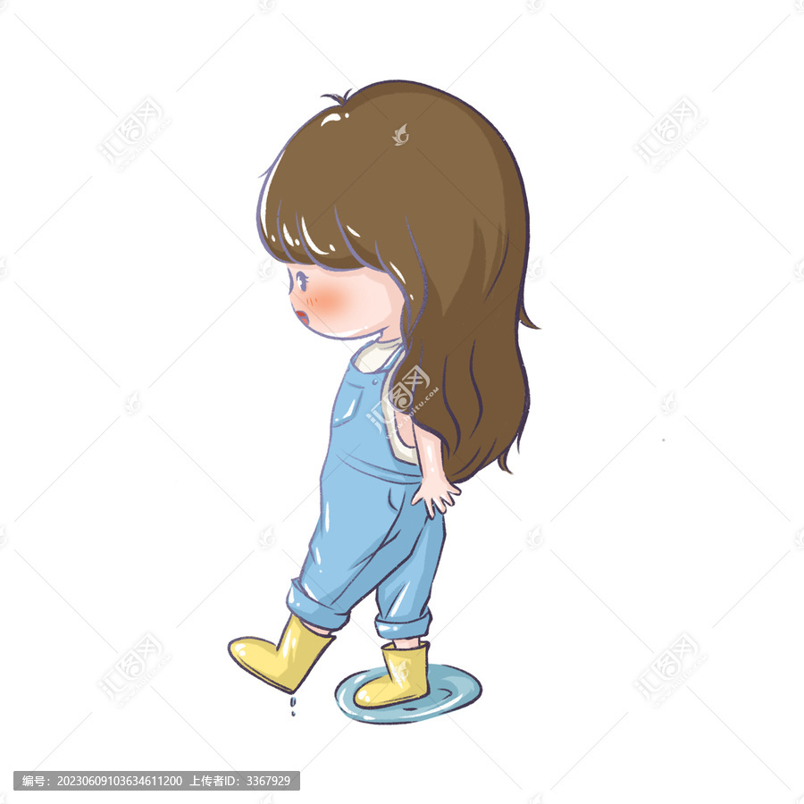踩水塘的小女孩