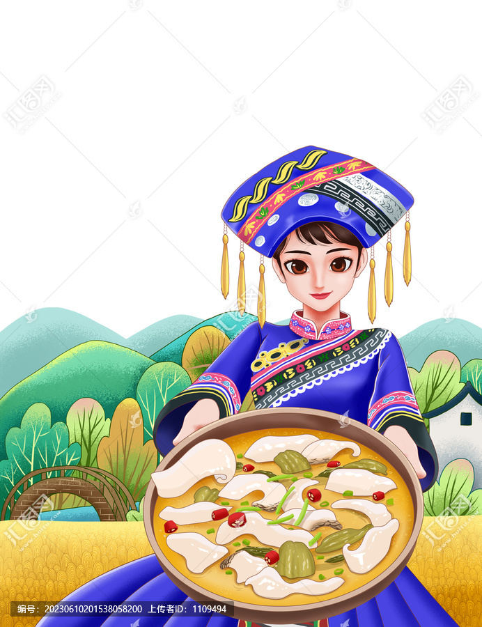 酸菜魚包裝手繪插畫