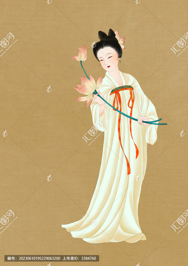 夏日賞荷仕女圖
