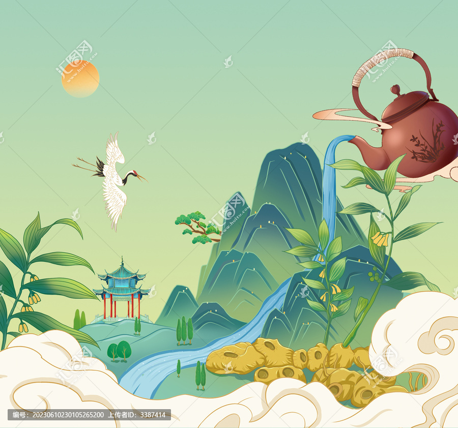 國(guó)風(fēng)黃精茶葉手繪插畫(huà)包裝