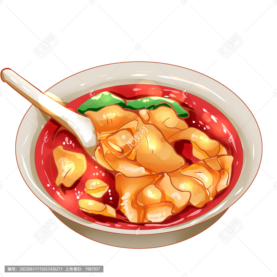 國潮風手繪紅油抄手美食插畫