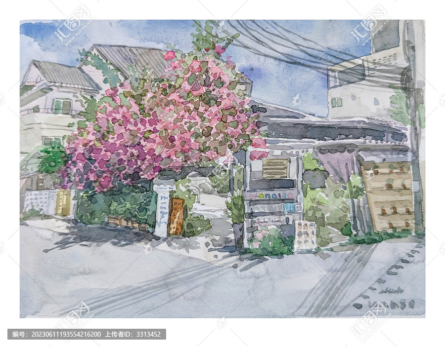 水彩街景