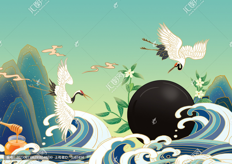 國(guó)潮國(guó)風(fēng)黑芝麻丸手繪插畫