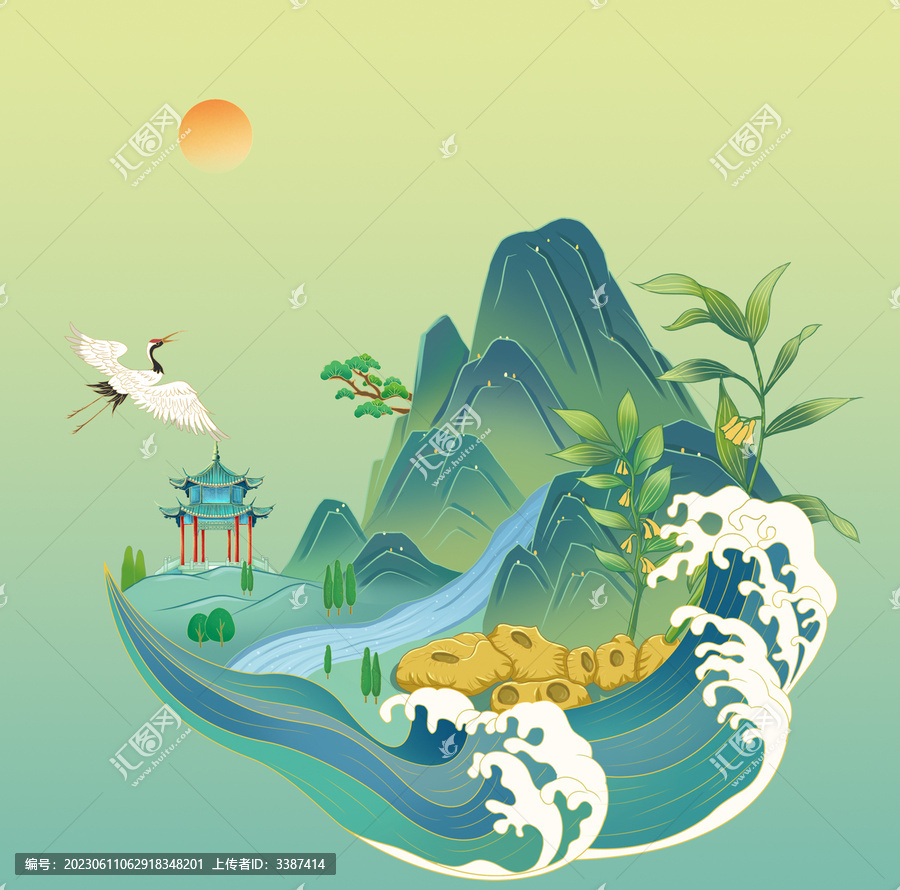 國風(fēng)國潮黃精茶手繪插畫