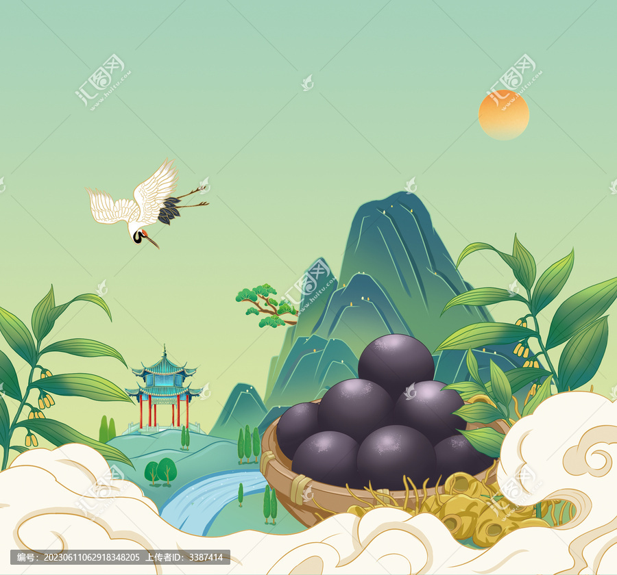 國(guó)風(fēng)國(guó)潮黃精丸手繪插畫海報(bào)