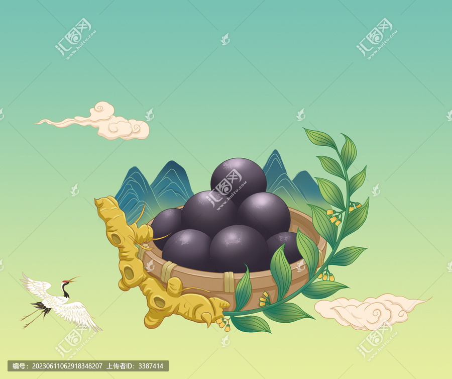 國風(fēng)黃精丸手繪插畫元素