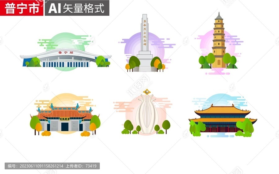 普寧市著名地標建筑景點素材