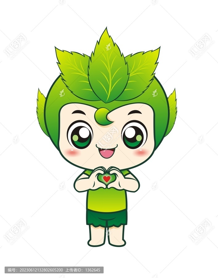 卡通可愛小綠葉男精靈