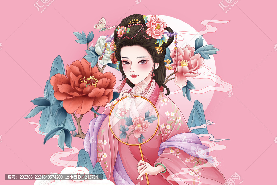 牡丹國風(fēng)插畫