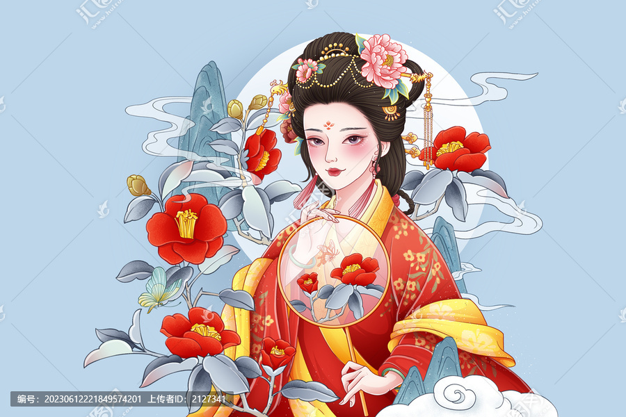 山茶花古風插畫