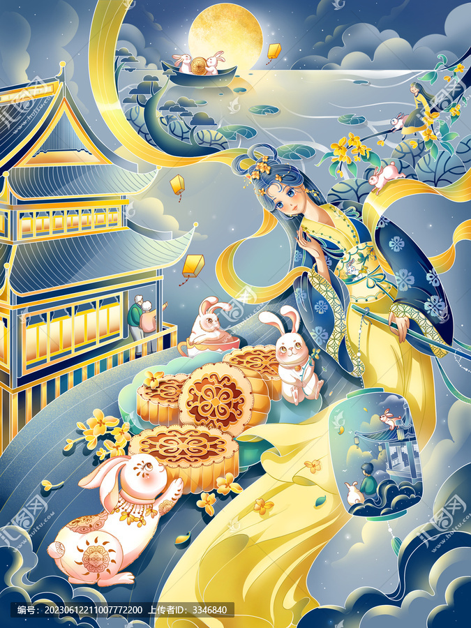 中秋節(jié)日國風(fēng)插畫