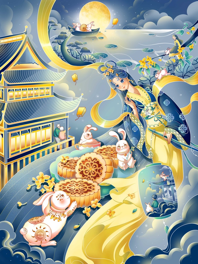 中秋節(jié)日國風(fēng)插畫