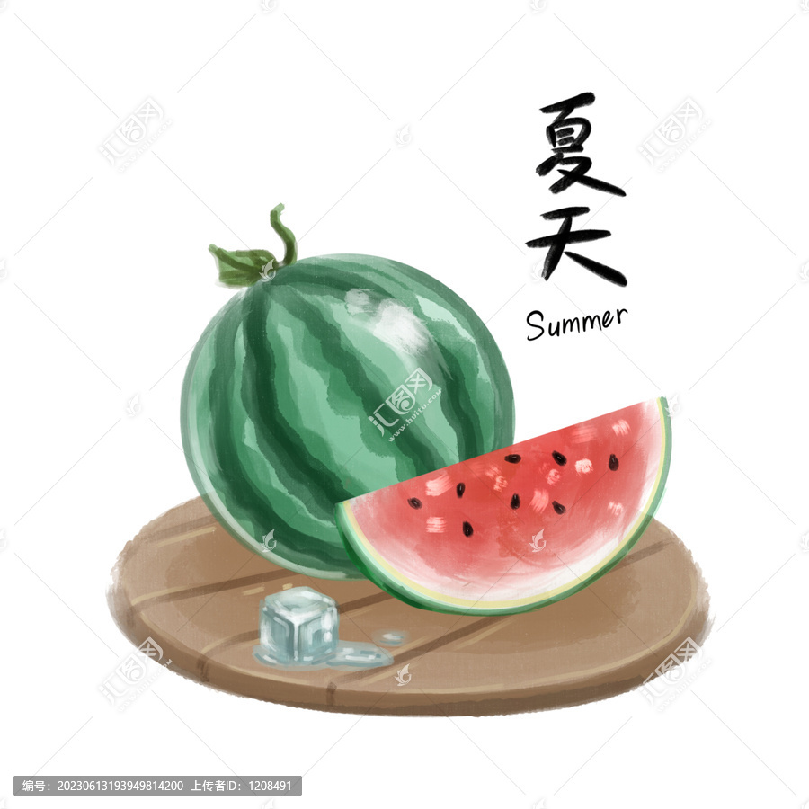 手繪卡通夏天水果西瓜原創(chuàng)插畫(huà)