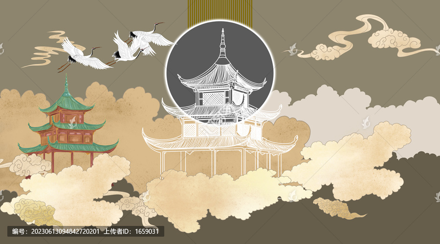 祥云閣樓古建筑背景