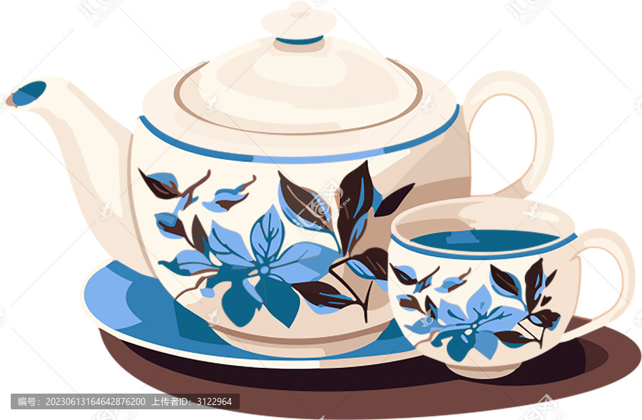 茶壺和茶杯平面圖案素材