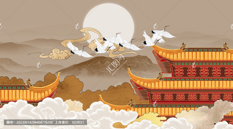 古建筑山水畫
