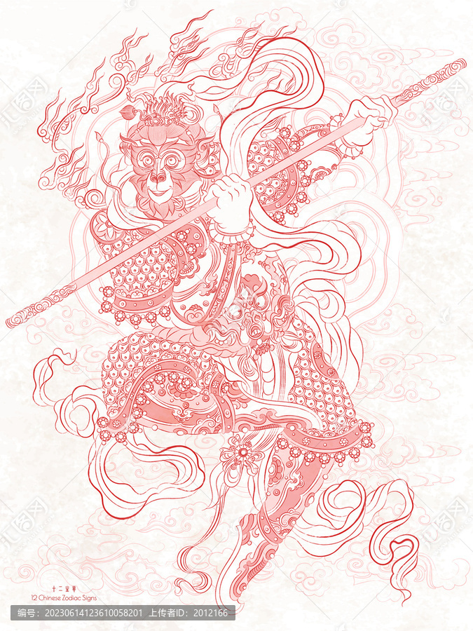 猴年十二生肖屬相年畫國潮插畫