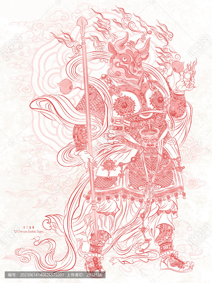 牛年十二生肖屬相年畫國(guó)潮插畫