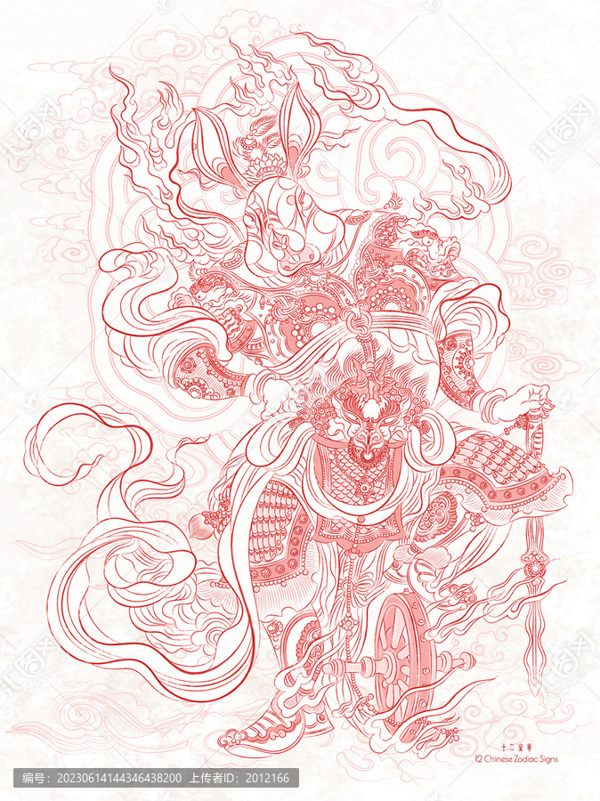 兔年十二生肖屬相年畫國潮插畫