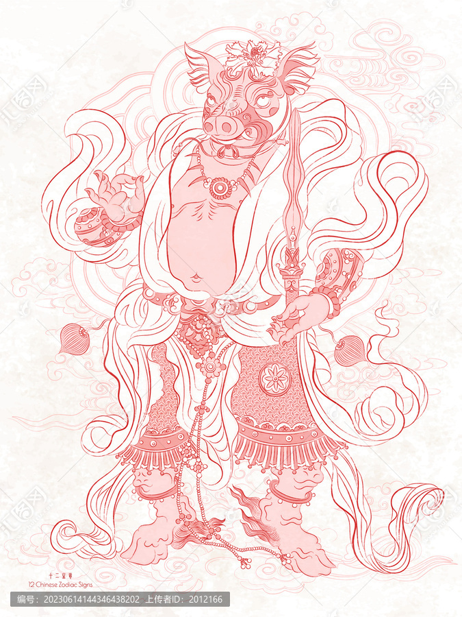 豬年十二生肖屬相年畫國潮插畫