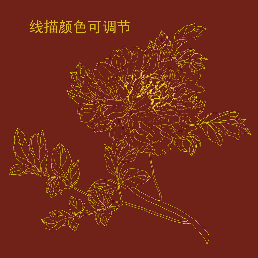 線描牡丹