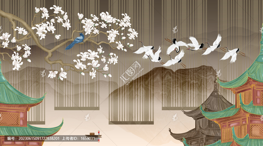 閣樓花鳥(niǎo)背景墻