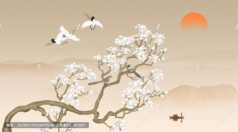 玉蘭花山水畫