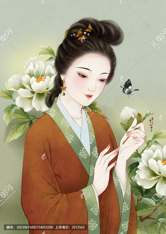 牡丹仕女圖