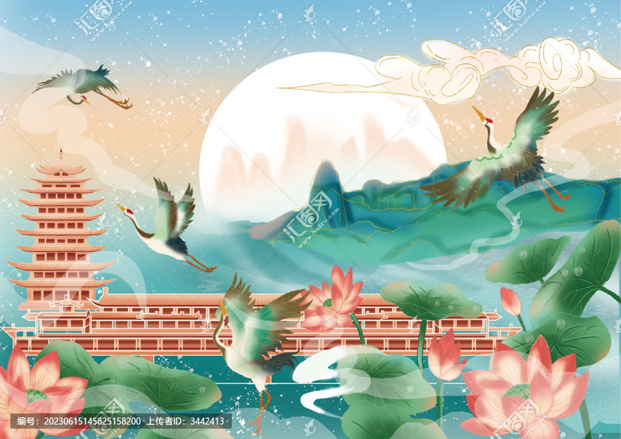 國(guó)風(fēng)建筑包裝插畫