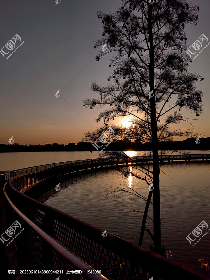 企石东青湖湿地公园夕阳风光
