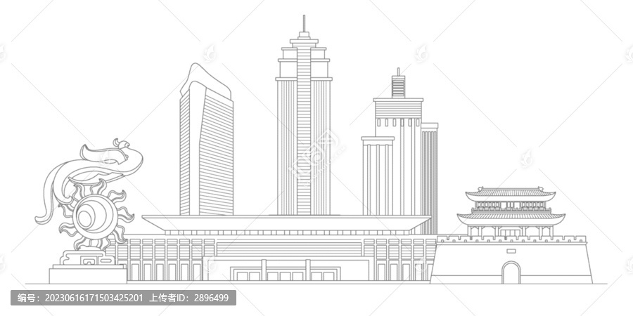 荆州地标建筑描边插画