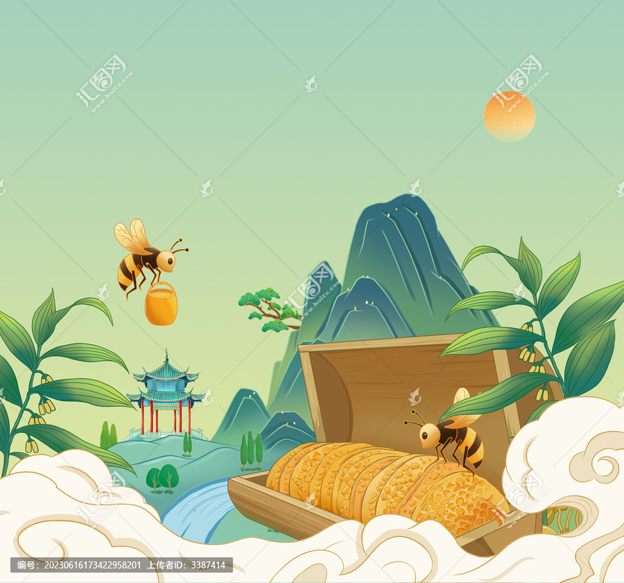 國風蜂蜜手繪插畫