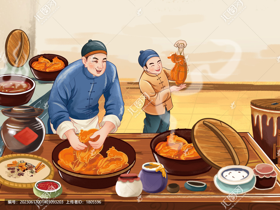 傳統(tǒng)制作扒雞燒雞插畫