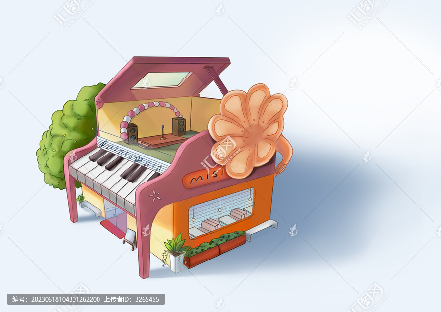 鋼琴留聲機(jī)時(shí)尚餐廳設(shè)計(jì)