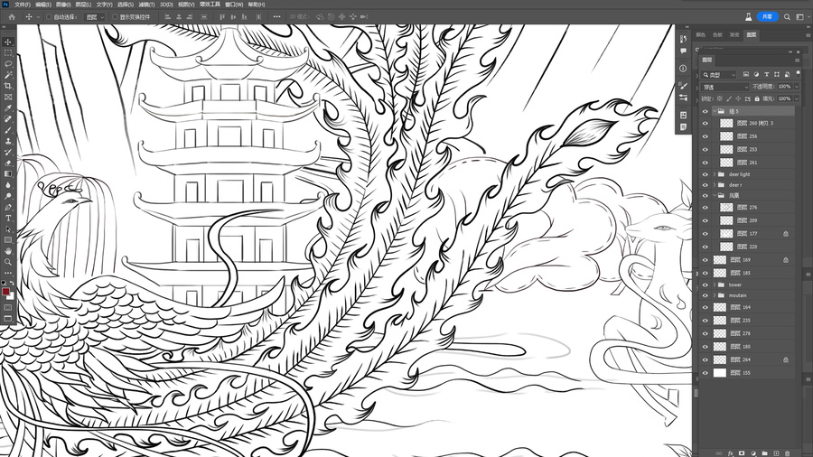 敦煌飛天插畫線稿