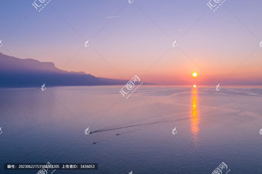 欧洲瑞士日内瓦湖日落