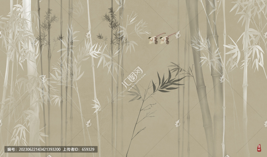 新中式水墨竹林背景墻
