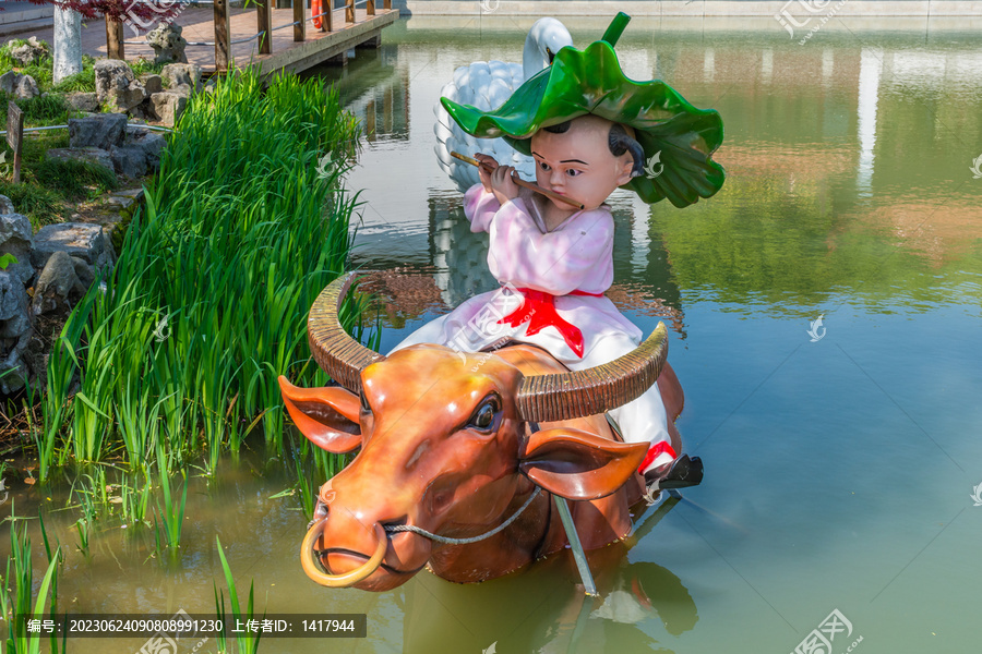 牧童骑牛雕塑