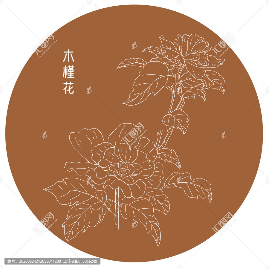 手繪線條木槿花