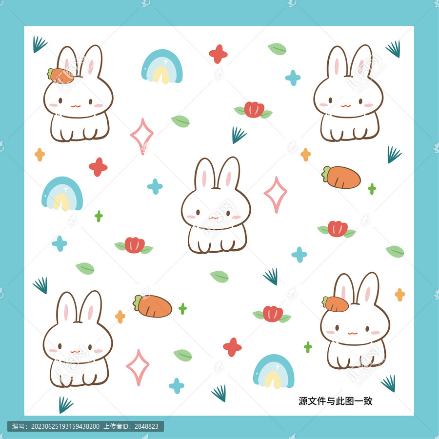 卡通兔子花朵胡蘿卜家紡印花