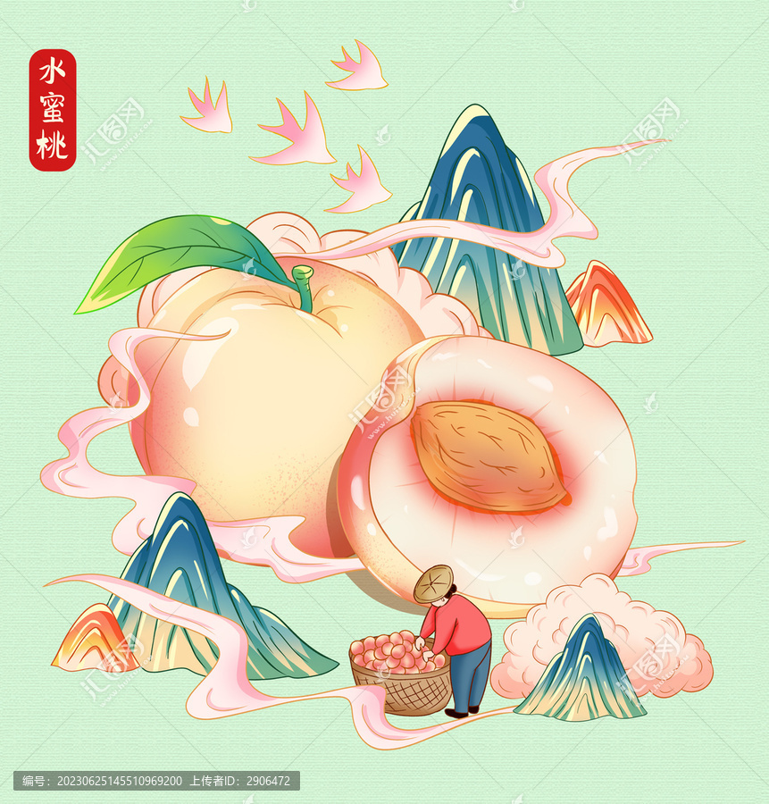 水蜜桃插畫手繪