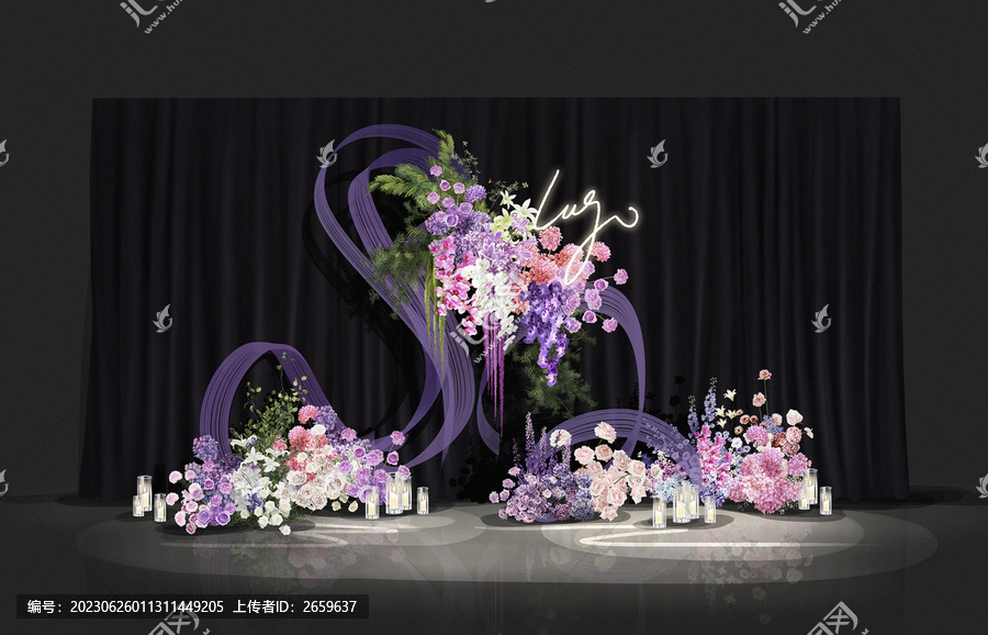 紫色竹编婚礼效果图