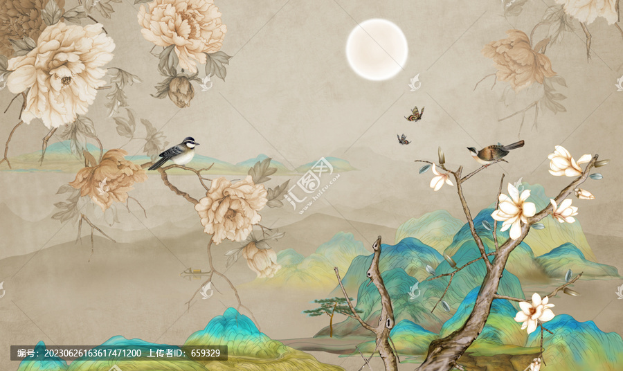 新中式花鳥背景墻