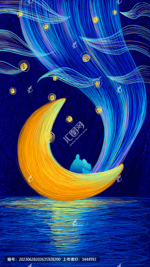 極光月色下的愛情線圈插畫