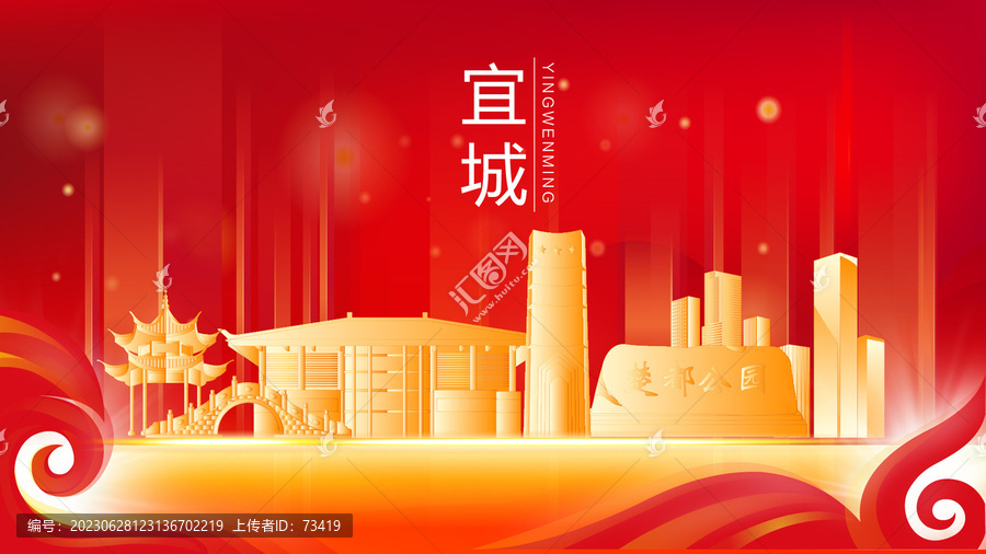 宜城市紅色金色會議背景海報