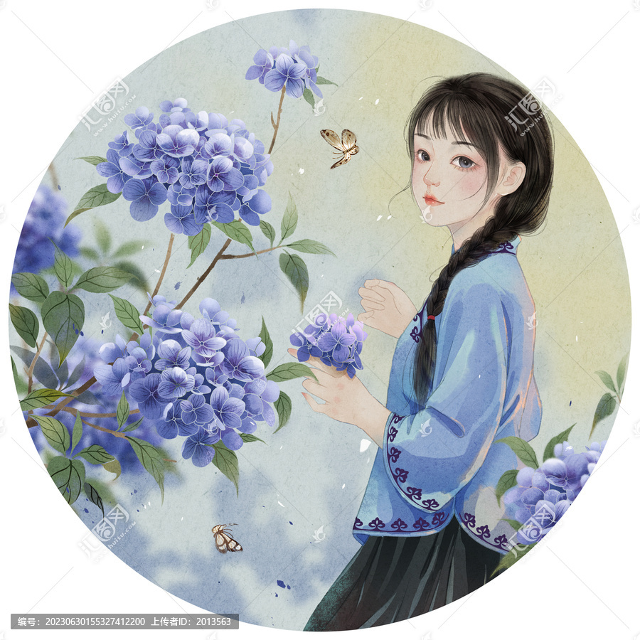 繡球花女孩插畫
